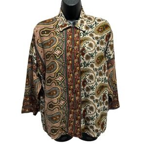 Campus Casuals Of Cali  Paisley Button Up Blouse 3/4 Sleeve Size See Measurement